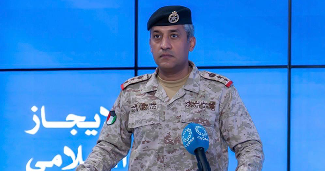 الدفاع: تعاملنا مع 13 صاروخا باليستيا معاديا و17 طائرة مسيرة معادية داخل المجال الجوي الكويتي